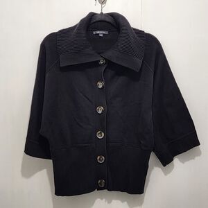 AK Anne Klein Button Down‎ Cardigan Sweater Black Dolman 3/4 Sleeves Size Large